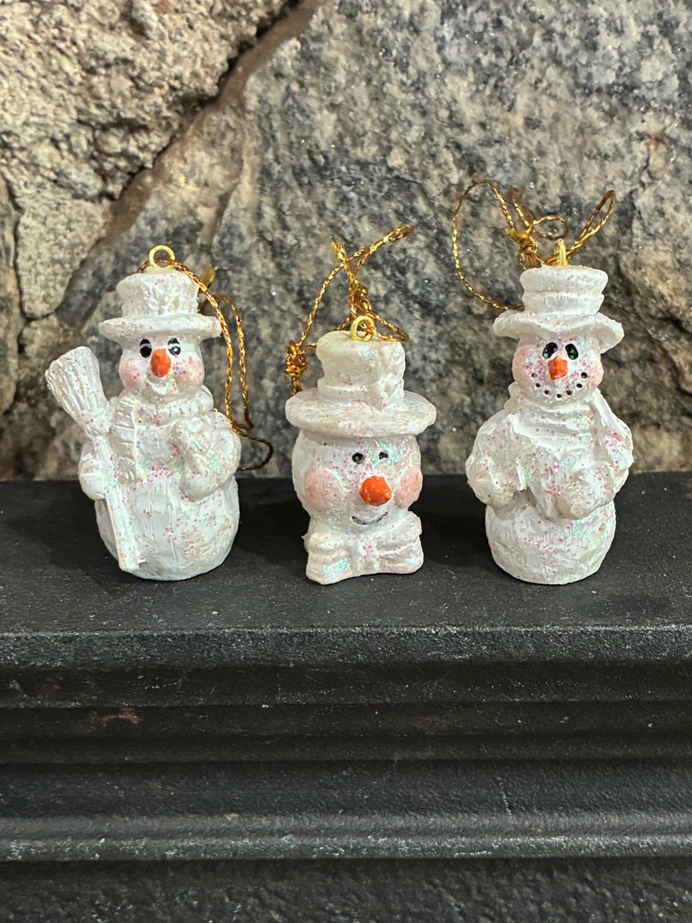 Retro Cheerful Snowmen With Glitter Christmas Holiday Ornaments